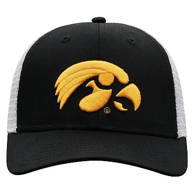 Men's Top of the World Black/White Iowa Hawkeyes Trucker Snapback Hat