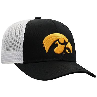 Men's Top of the World Black/White Iowa Hawkeyes Trucker Snapback Hat