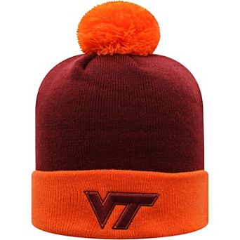 Men's Top of the World Maroon/Orange Virginia Tech Hokies Core 2-Tone Cuffed Knit Hat with Pom