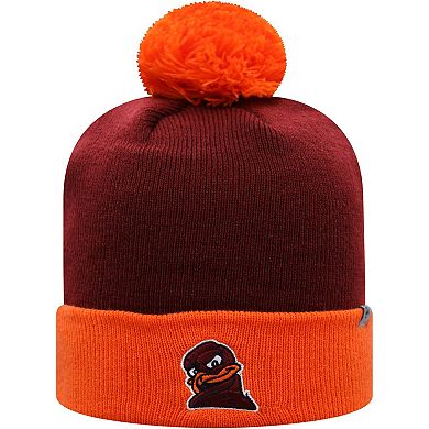 Men's Top of the World Maroon/Orange Virginia Tech Hokies Core 2-Tone Cuffed Knit Hat with Pom