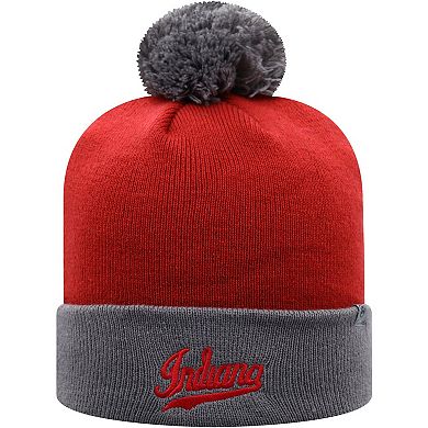 Men's Top of the World Crimson/Gray Indiana Hoosiers Core 2-Tone Cuffed Knit Hat with Pom