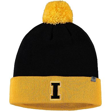Men's Top of the World Black/Gold Iowa Hawkeyes Core 2-Tone Cuffed Knit Hat with Pom