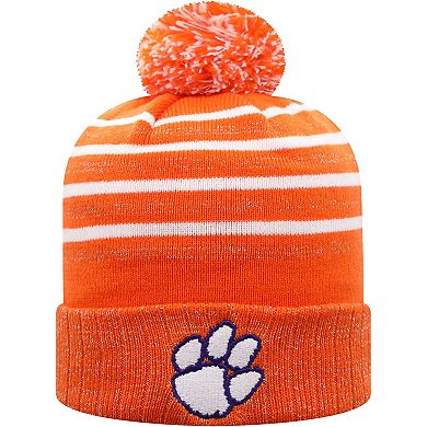 Women's Top of the World Orange Clemson Tigers Shimmering Cuffed Knit Hat with Pom