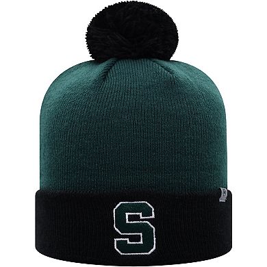 Men's Top of the World Green/Black Michigan State Spartans Core 2-Tone Cuffed Knit Hat with Pom