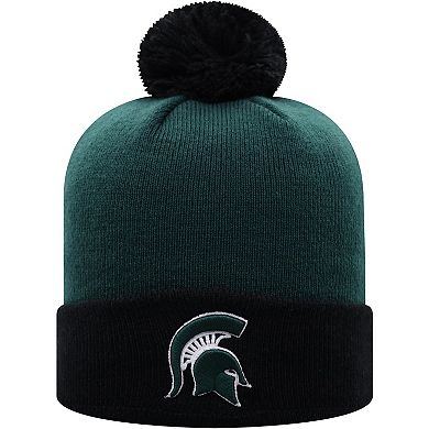 Men's Top of the World Green/Black Michigan State Spartans Core 2-Tone Cuffed Knit Hat with Pom