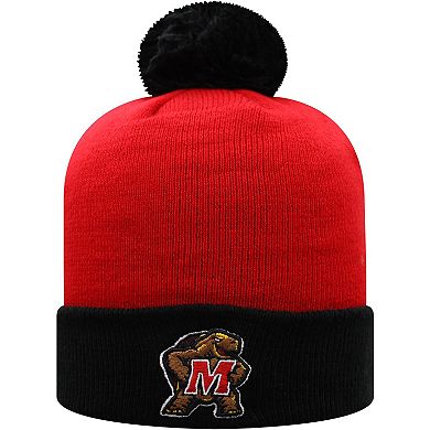 Men's Top of the World Red/Black Maryland Terrapins Core 2-Tone Cuffed Knit Hat with Pom