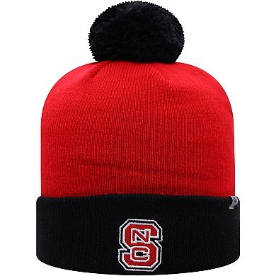 Men's Top of the World Red/Black NC State Wolfpack Core 2-Tone Cuffed Knit Hat with Pom