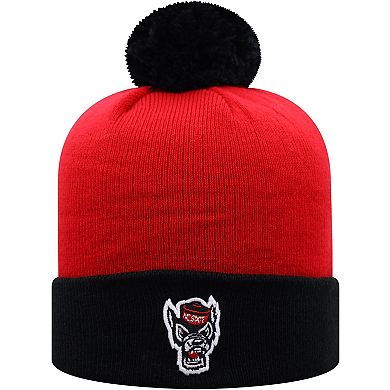 Men's Top of the World Red/Black NC State Wolfpack Core 2-Tone Cuffed Knit Hat with Pom