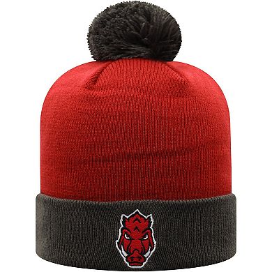 Men's Top of the World Cardinal/Black Arkansas Razorbacks Core 2-Tone Cuffed Knit Hat with Pom