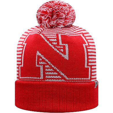 Men's Top of the World Scarlet Nebraska Huskers Line Up Cuffed Knit Hat with Pom