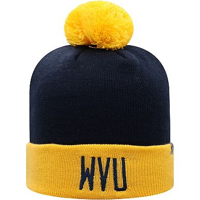 Men's Top of the World Navy/Gold West Virginia Mountaineers Core 2-Tone Cuffed Knit Hat with Pom