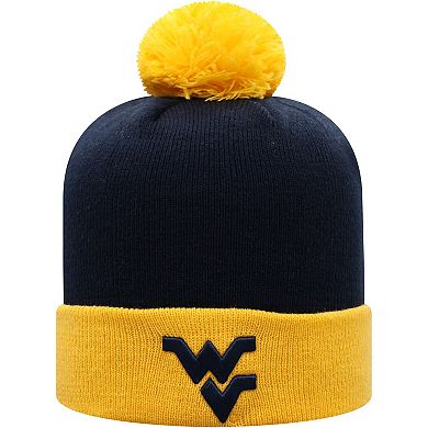 Men's Top of the World Navy/Gold West Virginia Mountaineers Core 2-Tone Cuffed Knit Hat with Pom