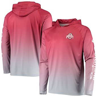 Men's Columbia PFG Scarlet Ohio State Buckeyes Terminal Tackle Omni-Shade UPF 50 Long Sleeve Hooded Top