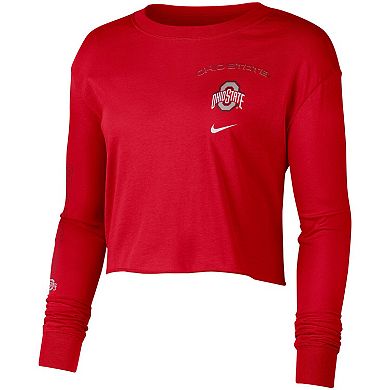 Women's Nike Scarlet Ohio State Buckeyes 2-Hit Cropped Long Sleeve T-Shirt