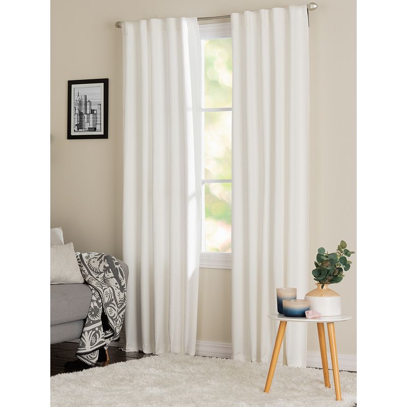 NATCO Wakefield Energy Textured Solid Blackout Window Curtain Panel, White,