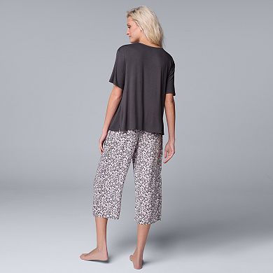 Women's Simply Vera Vera Wang Short Sleeve Pajama Top and Culotte Capri Pajama Pants Sleep Set