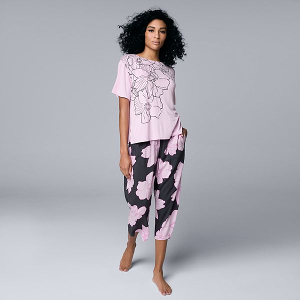 Women s Simply Vera Vera Wang Short Sleeve Pajama Top and Culotte