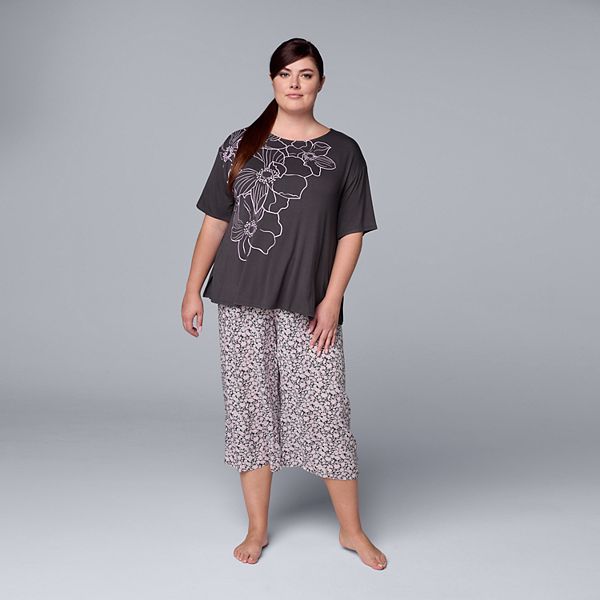 Women's Simply Vera Vera Wang Pajama Top & Banded Bottom Cropped Pajama  Pants