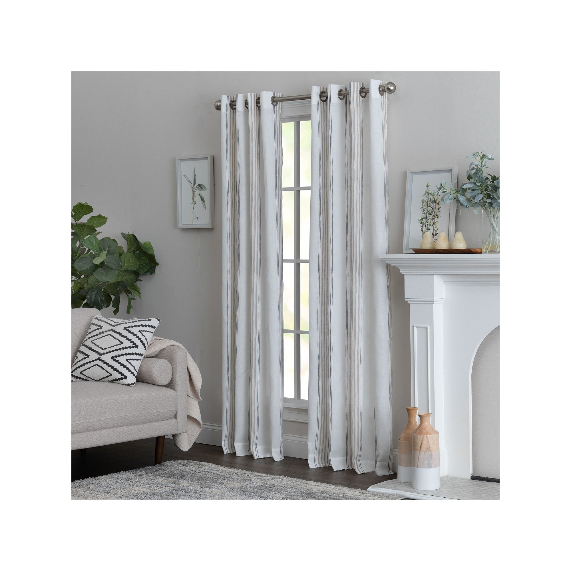 NATCO Holden Mid Weight Printed Stripe Window Curtain Panel, Brown