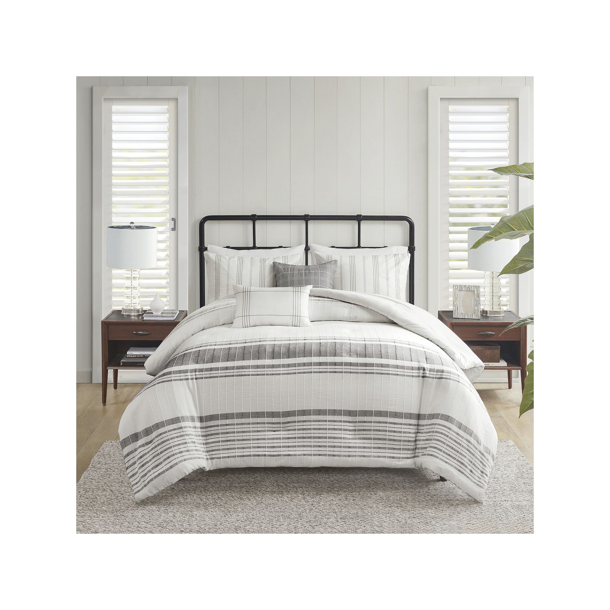 Harbor House Morgan Jacquard Duvet Cover Set with Throw Pillows, White Gray