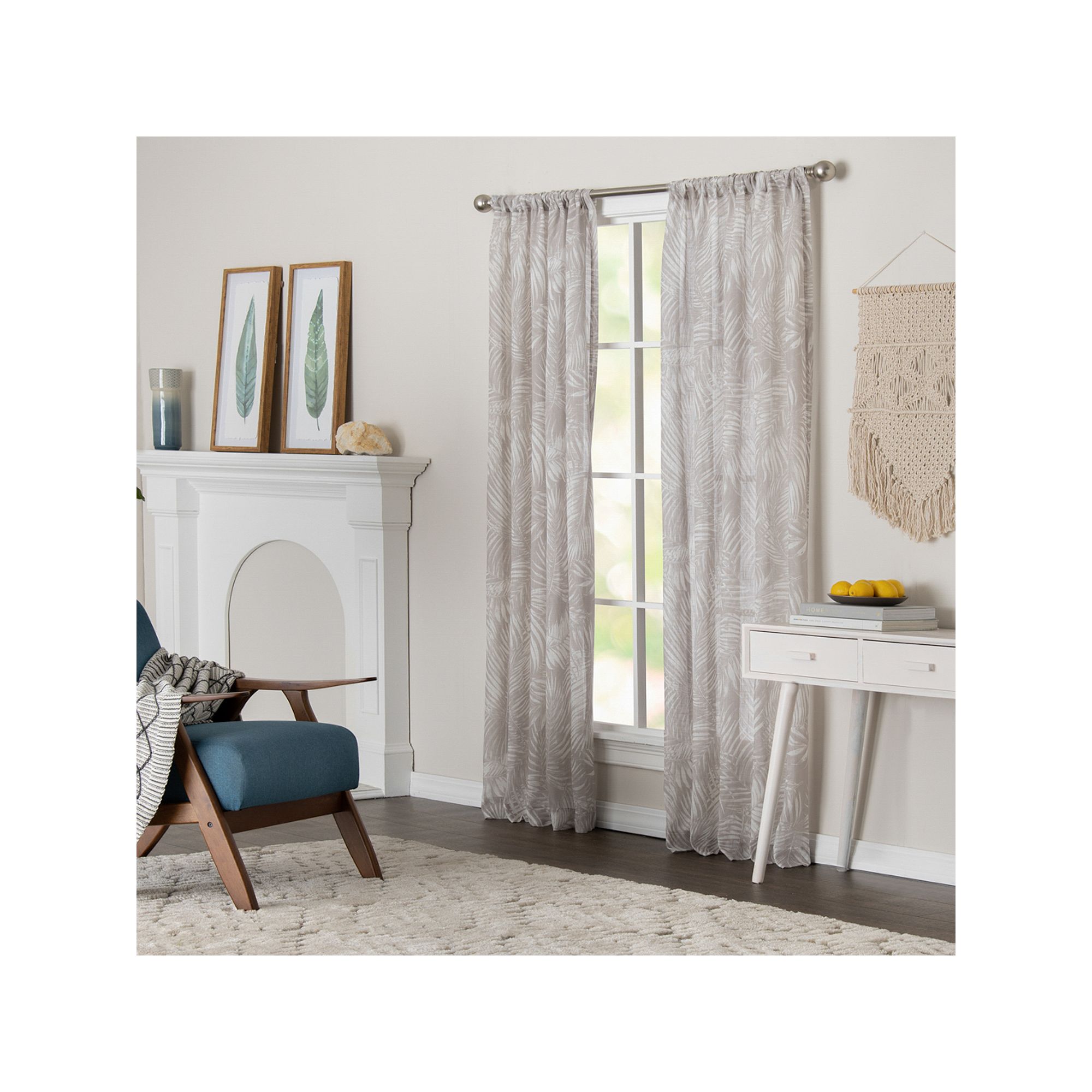 NATCO Timon Semi Sheer Tropical Print Window Curtain Panel, Brown