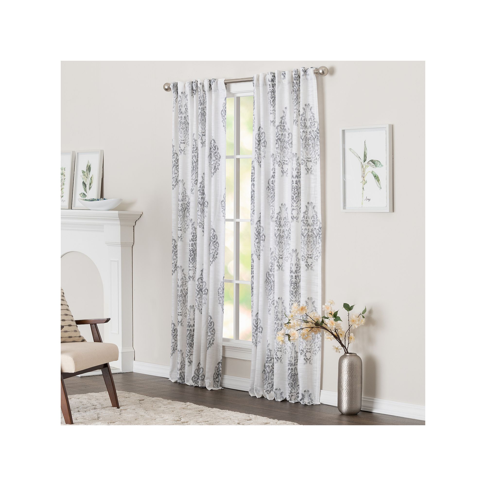 NATCO Hanover Semi Sheer Medallion Window Curtain Panel, Gray