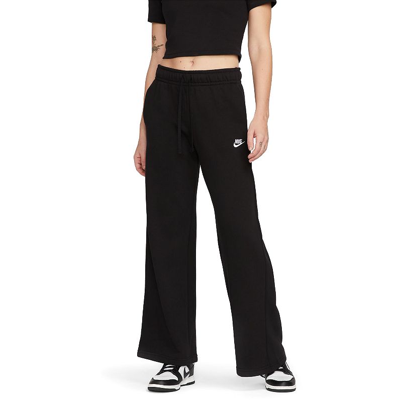 women's nike sportswear club fleece midrise wide-leg pants, size: medium, black