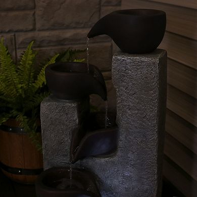 Sunnydaze Aged Tiered Vessels Solar Water Fountain with Battery - 29 in