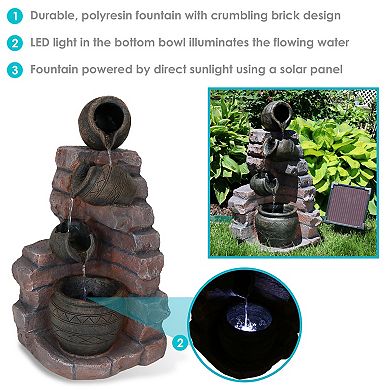 Sunnydaze Crumbling Bricks/Pots Solar Water Fountain with Battery - 27 in