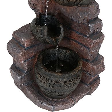 Sunnydaze Crumbling Bricks/Pots Solar Water Fountain with Battery - 27 in
