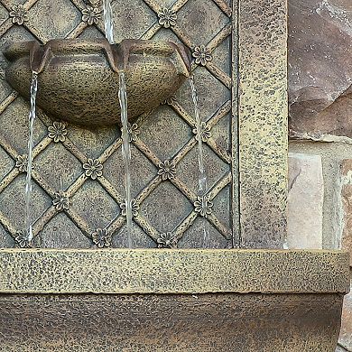 Sunnydaze Rosette Leaf Polystone Outdoor Solar Wall Fountain