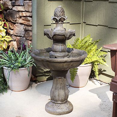 Sunnydaze Pineapple Polyresin Outdoor 2-Tier Solar Fountain with Battery