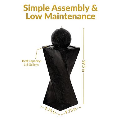 Sunnydaze Black Ball Solar Water Fountain with Battery/LED Lights - 30 in