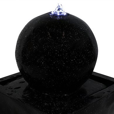 Sunnydaze Black Ball Solar Water Fountain with Battery/LED Lights - 30 in