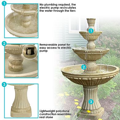 Sunnydaze Classic Designer Polystone Outdoor 3-Tier Fountain - White