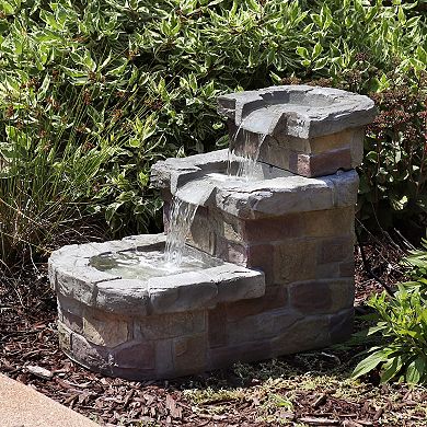 Sunnydaze Polyresin 3-Tiered Brick Steps Outdoor Water Fountain - 21 in