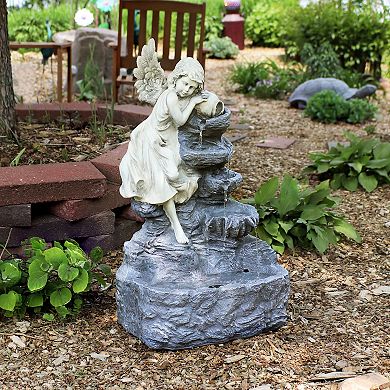 Sunnydaze Angel Falls Solar Water Fountain with Battery/LED Lights - 29 in
