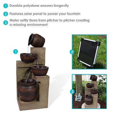 Sunnydaze Cascading Terra Bowl Solar Water Fountain with LED Lights - 30 in