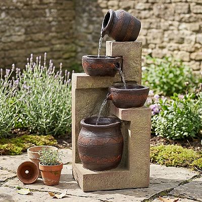 Sunnydaze Cascading Terra Bowl Solar Water Fountain with LED