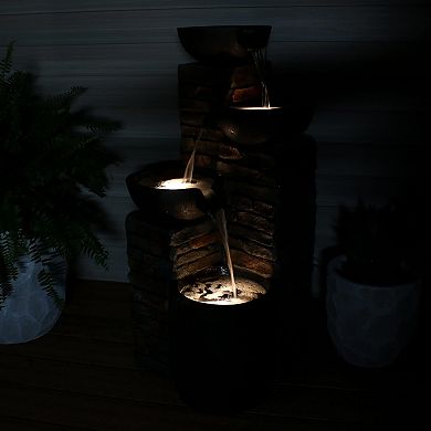 Sunnydaze Staggered Bowls Tiered Water Fountain with LED Lights - 34 in