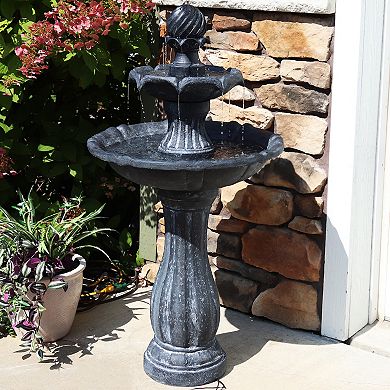 Sunnydaze Arcade Resin Outdoor 2-Tier Solar Fountain with Battery