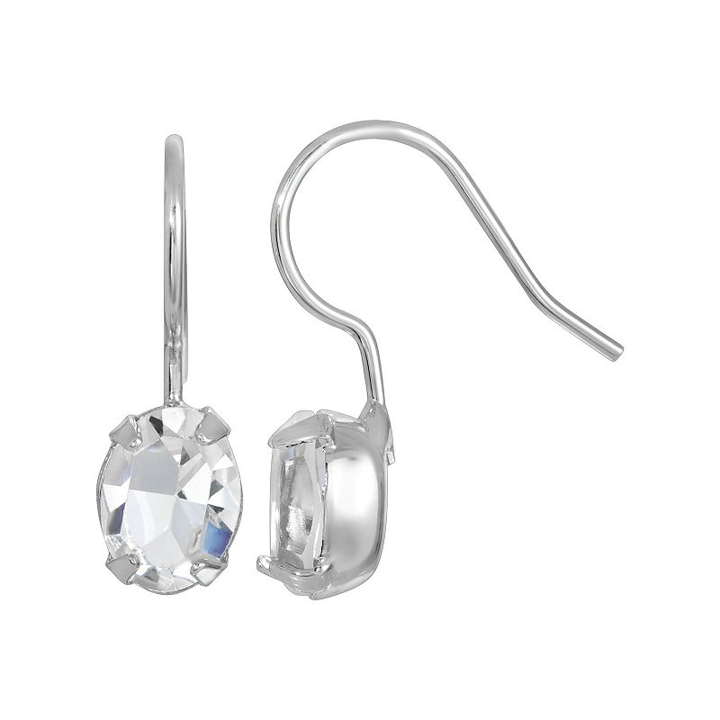 1928 Small Simulated Crystal Oval Wire Earrings, Womens, Grey