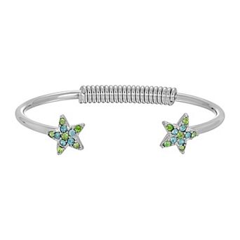1928 Silver Tone Simulated Crystal Star Spring Bracelet