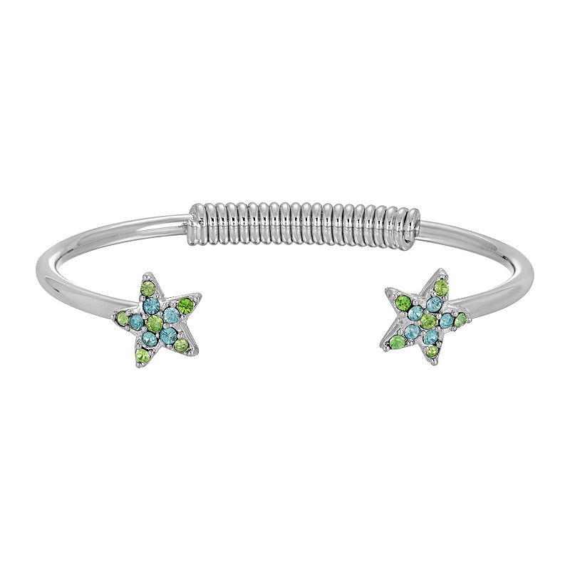1928 Silver Tone Simulated Crystal Star Spring Bracelet, Womens, Blue