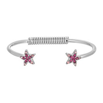 1928 Silver Tone Simulated Crystal Star Spring Bracelet