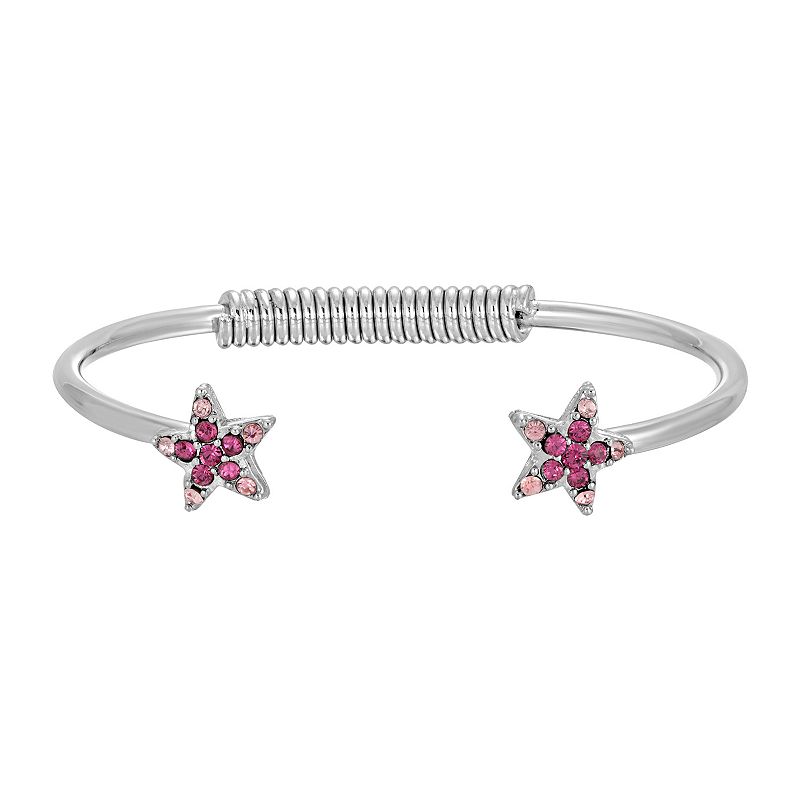 1928 Silver Tone Simulated Crystal Star Spring Bracelet, Womens, Pink