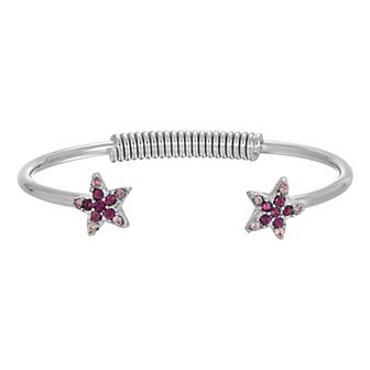 1928 Silver Tone Simulated Crystal Star Spring Bracelet