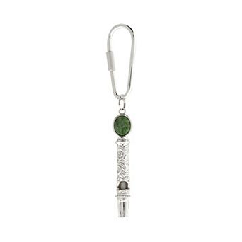 1928 Silver Tone Green Jade Filigree Whistle Key Fob