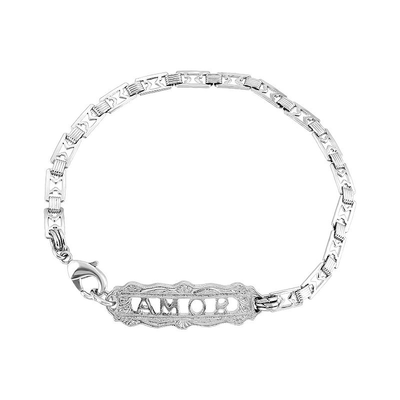 1928 Silver Tone Pewter Amor Chain Bracelet, Womens, Grey
