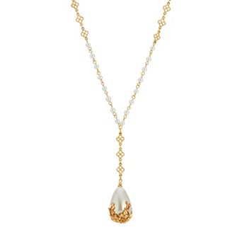 1928 Gold Tone Simulated Pearl Y-Necklace